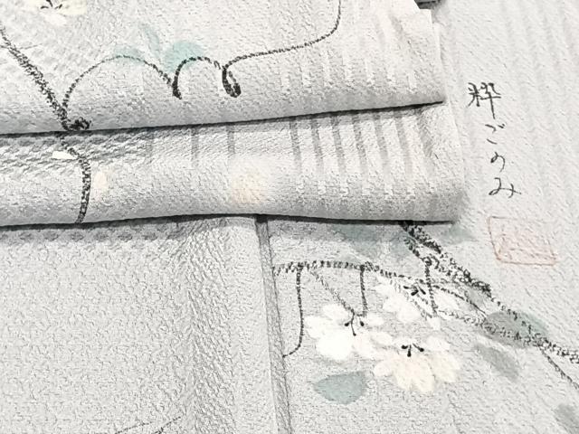 平和屋着物▽上質な小紋　単衣　作家物　手描き　葡萄蔦の葉文　正絹　逸品　CAAT6628xi