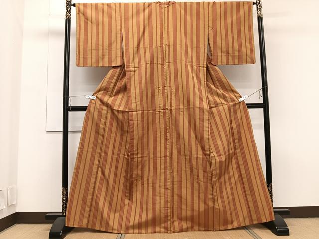 平和屋着物▽上質な紬　単衣　縞　正絹　逸品　CAAT6632xi 平和屋着物▽上質な紬 単衣 縞 正絹 逸品 CAAT6632xi