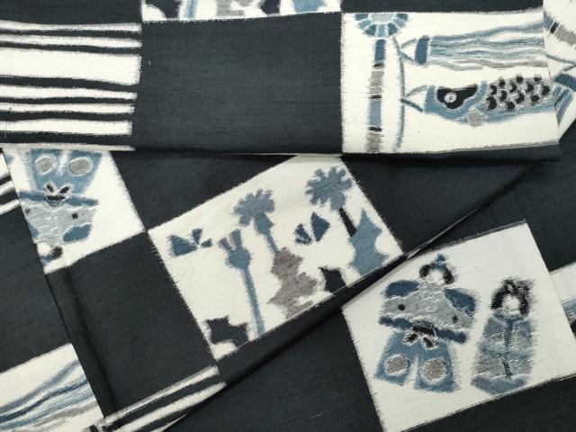 平和屋着物●上質な紬　ひな祭り　鯉のぼり　黒地　正絹　逸品　CAAT6822vf