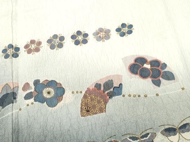 平和屋着物●訪問着　ふくれ織　地紙花蝶千鳥文　暈し染め　金彩　正絹　逸品　CAAT6896vf 平和屋着物○訪問着 ふくれ織 地紙花蝶千鳥文 暈し