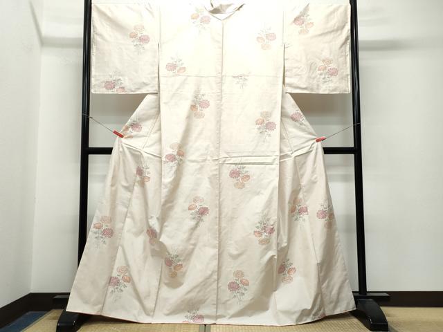 平和屋着物○本場大島紬 白大島 9マルキ 草花文 正絹 逸品 DAAV1519tw