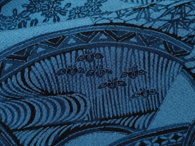❤️大人可愛い小紋袷　型染め花蝶風景文様　鬼シボ縮緬✨超美品トールサイズ　新品畳紙 ❤️大人可愛い小紋袷 型染め花蝶風景文様 鬼シボ縮緬✨超