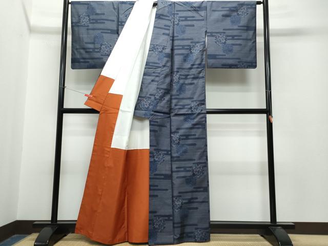 雪輪柄の紬お着物　袷 大雨時行（たいうときどきふる）～梅雨明け・雪輪柄のコーディネート