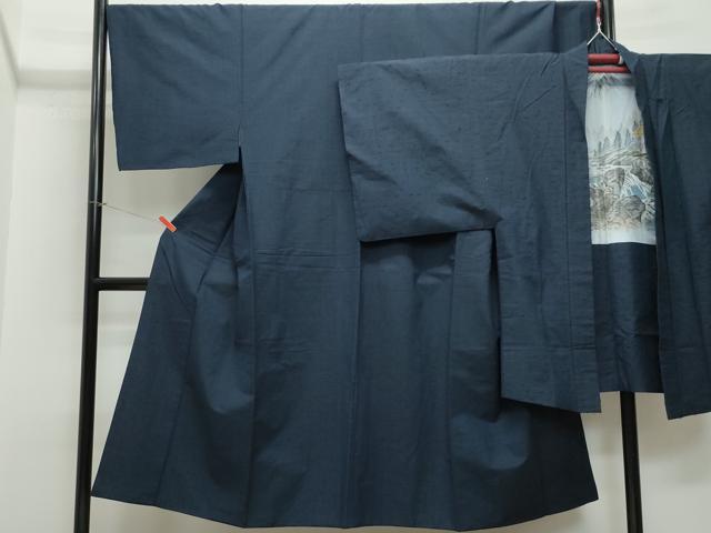 平和屋着物●男性　紬　髭紬・羽織セット　濃紺色　正絹　逸品　CAAT6957vf