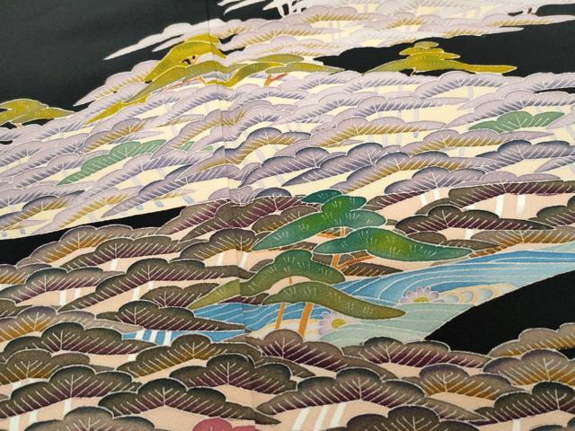 平和屋着物○人間国宝 本加賀友禅作家 二塚長生 黒留袖 立波松花