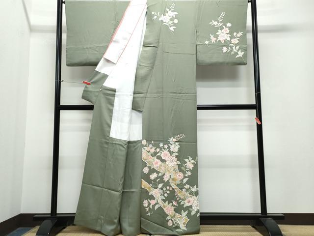平和屋着物●創業460年・千總　訪問着　駒刺繍　花蝶文　暈し染め　金糸　金彩　正絹　逸品　AAAT3039np 平和屋着物○創業460年・千總 訪問着 駒刺繍 花蝶文