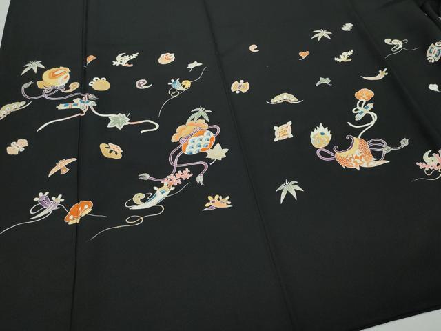 平和屋着物●訪問着　宝尽くし文　黒地　金彩　銀座せきね　正絹　逸品　CAAT7034vf 平和屋着物○訪問着 宝尽くし文 黒地 金彩 銀座せきね 正絹 逸品