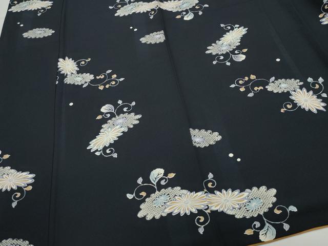 平和屋着物○上質な小紋 花唐草文 黒地 正絹 逸品 CAAT7074vf 小紋