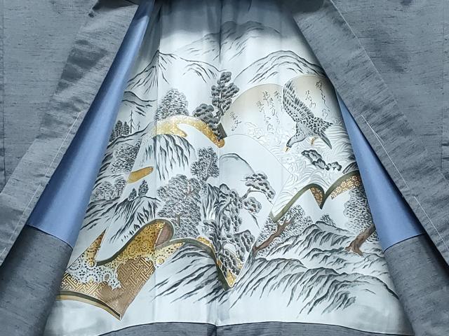 平和屋着物○男性 紬 アンサンブル 藍鉄色 キングサイズ 正絹 逸品 未使用