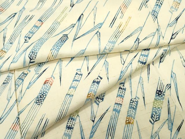 平和屋着物●上質な小紋　紬地　藍　型染め　草木文　正絹　逸品　CAAT7126vf