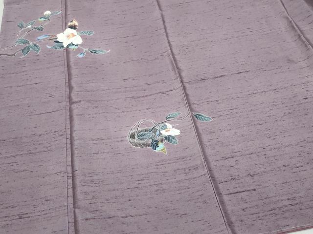 平和屋着物○十日町友禅作家 岡村蒼風 訪問着 白山紬 椿 正絹