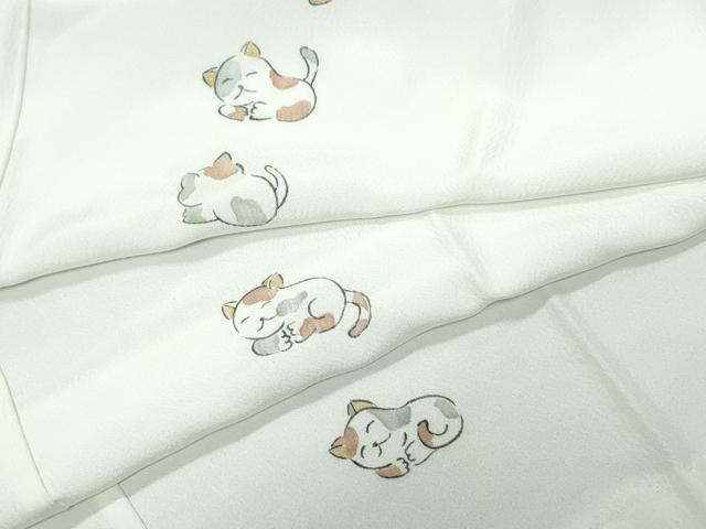 平和屋着物●長襦袢　無双仕立て　猫　正絹　逸品　CAAT7142vf