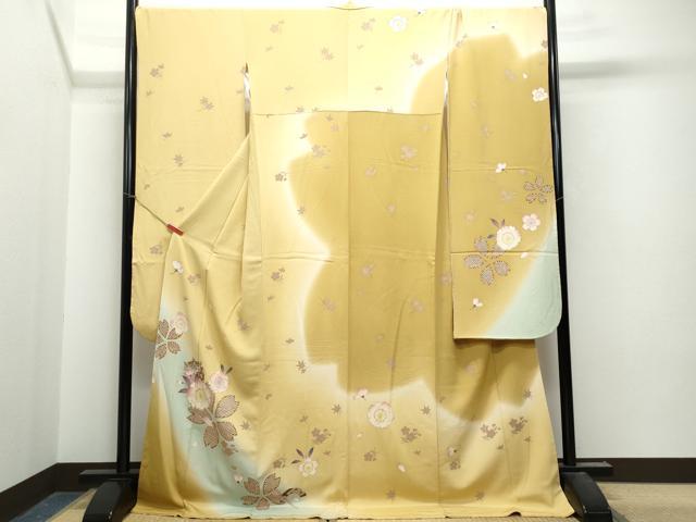 平和屋着物●豪華振袖　駒刺繍　糸巻き櫛花文　暈し染め　金彩　正絹　逸品　CAAT7147vf