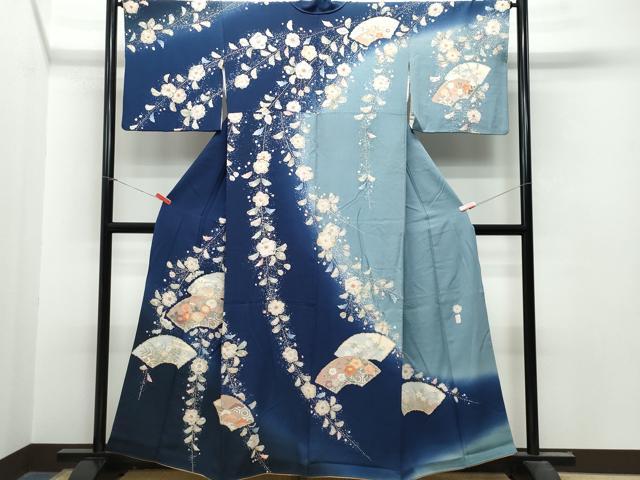 平和屋着物●越後十日町の一流染匠　桐屋・翠山工房　訪問着　地紙草花文　暈し染め　金彩　正絹　逸品　CAAT7167vf