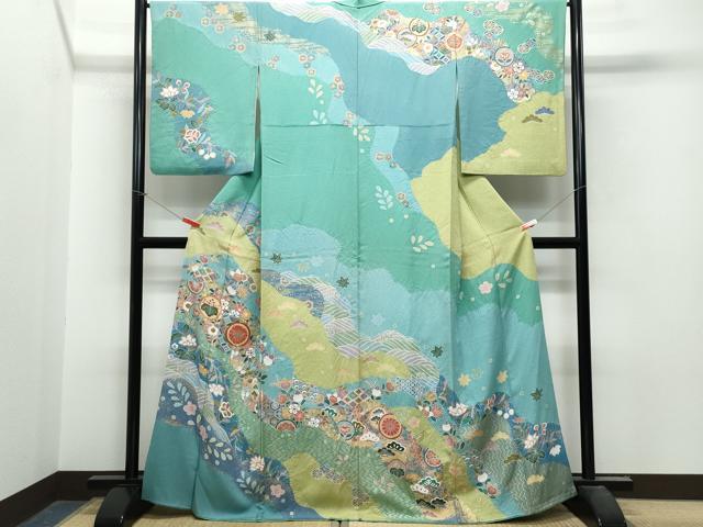 平和屋着物□訪問着 駒刺繍 四季花文 暈し染め 金彩 正絹