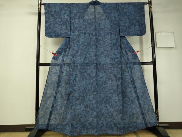 平和屋着物＊夏物　小千谷ちぢみ　枝葉文　麻　逸品　未使用　CAAT7384vp_1