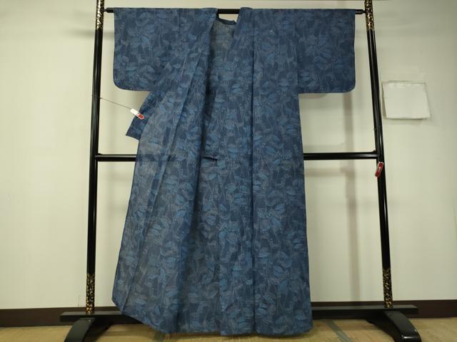 平和屋着物＊夏物　小千谷ちぢみ　枝葉文　麻　逸品　未使用　CAAT7384vp_2