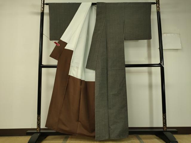 平和屋着物○上質なお召 間道 水玉 ドット やまと誂製 正絹 逸品