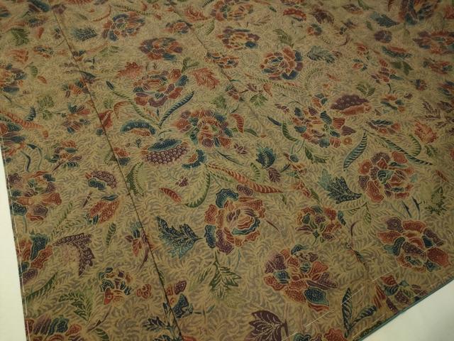 平和屋着物○上質な小紋 紬地 型染め 更紗唐草文 正絹 逸品