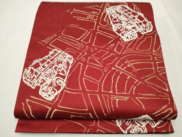 平和屋着物○八寸名古屋帯 刺繍 綴れ 色紙重ね草花文 金糸 正絹