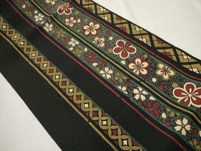 平和屋着物●九寸開き名古屋帯　舞花間道　黒地　正絹　逸品　CAAT8015hy 平和屋着物○九寸開き名古屋帯 舞花間道 黒地 正絹 逸品 CAAT8015hy