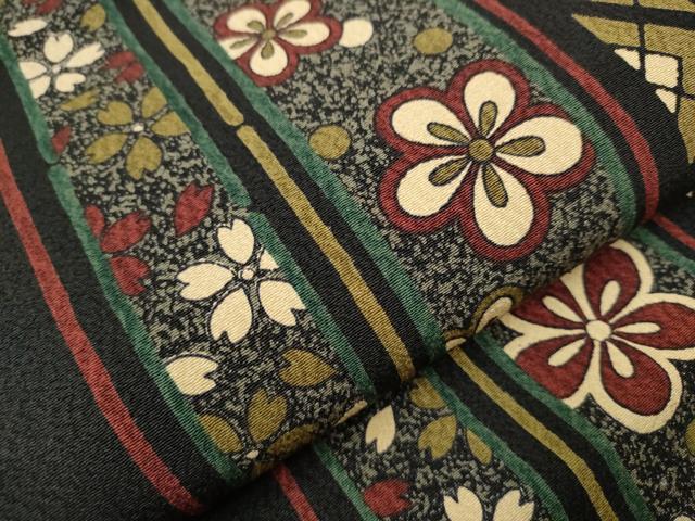 平和屋着物○九寸開き名古屋帯 舞花間道 黒地 正絹 逸品 CAAT8015hy