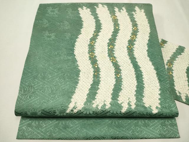 平和屋着物●九寸名古屋帯　絞り　刺繍　花唐草文　金糸　正絹　逸品　CAAT8025hy