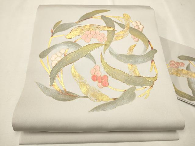 平和屋本店□極上 夏物 九寸名古屋帯 絽縮緬 駒刺繍 雲取り