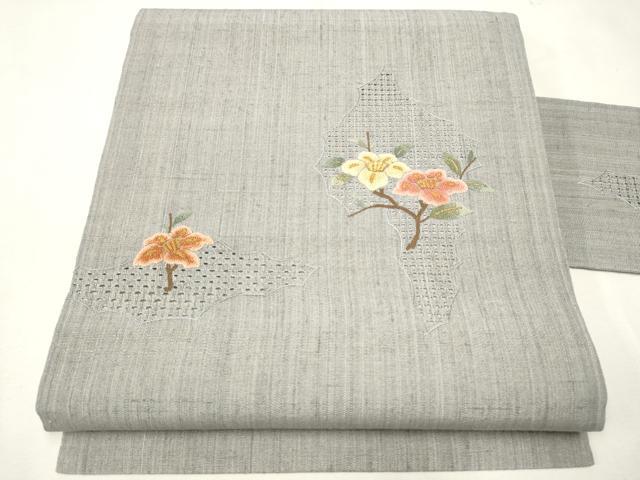 正絹 紬 名古屋帯 相良刺繍・スワトウ刺繍 Kー236 名古屋帯