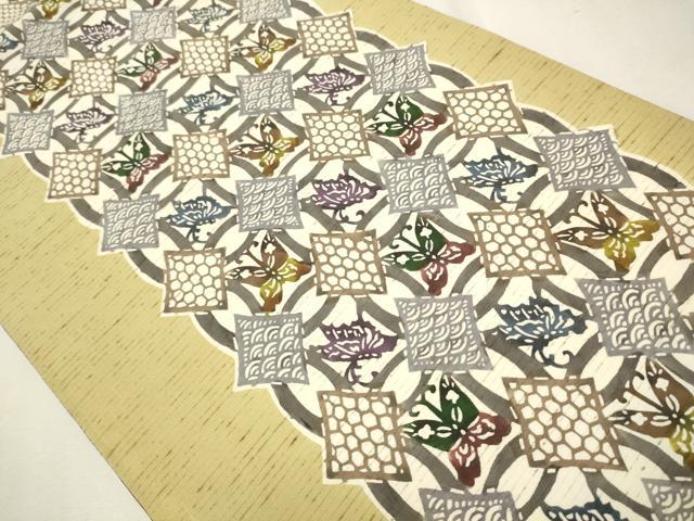 平和屋着物○両面 六通柄袋帯 紬地 東京染 紅型染め 舞