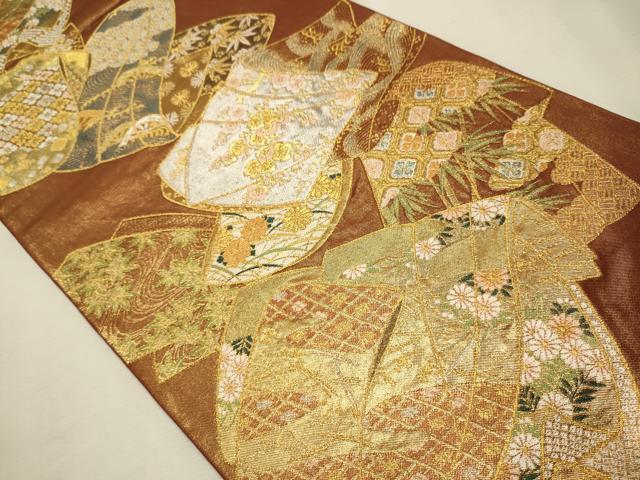 平和屋着物○西陣 川島織物 六通柄 本袋帯 草花吉祥文 金