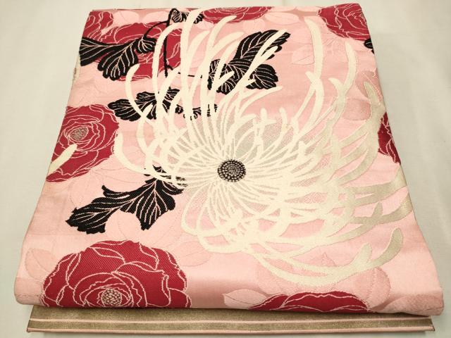 平和屋着物●アンティーク　大正ロマン　丸帯　乱菊　薔薇　銀糸　正絹　逸品　CAAT8062hy