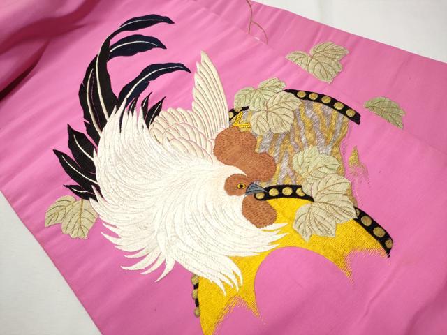 平和屋着物□アンティーク 大正ロマン 九寸名古屋帯 総刺繍 鯉の滝