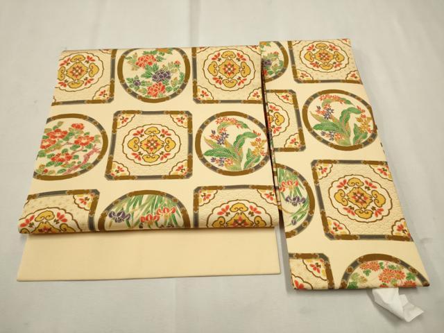 平和屋着物●塩瀬　つけ帯　花丸文　金彩　正絹　逸品　CAAT8108hy