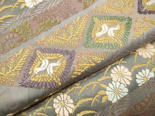 平和屋着物●六通柄袋帯　唐織　菱飛鶴草花文　金糸　正絹　逸品　CAAT8149hy 平和屋着物○六通柄袋帯 唐織 菱飛鶴草花文 金糸 正絹 逸品 CAAT8149hy