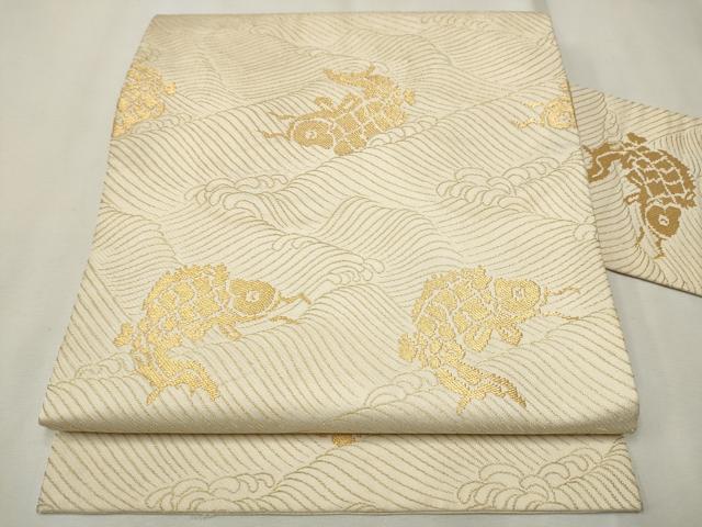 平和屋着物●九寸名古屋帯　荒磯　金糸　正絹　逸品　CAAT8157hy