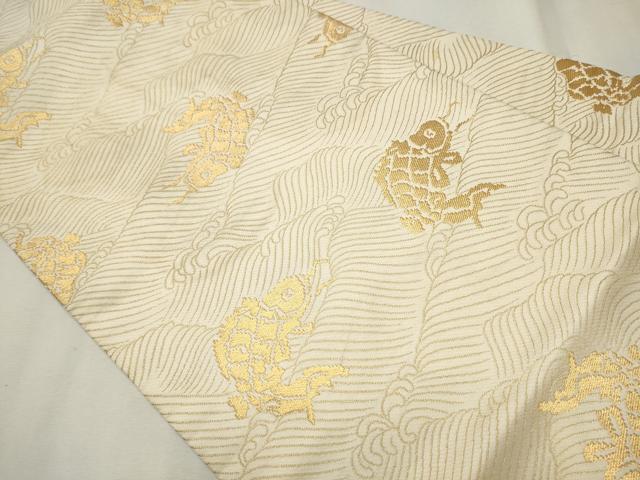 平和屋着物○九寸名古屋帯 荒磯 金糸 正絹 逸品 CAAT8157hy