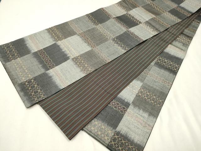 平和屋着物●全通柄袋帯　紬地　花織　正絹　逸品　CAAT8174hy