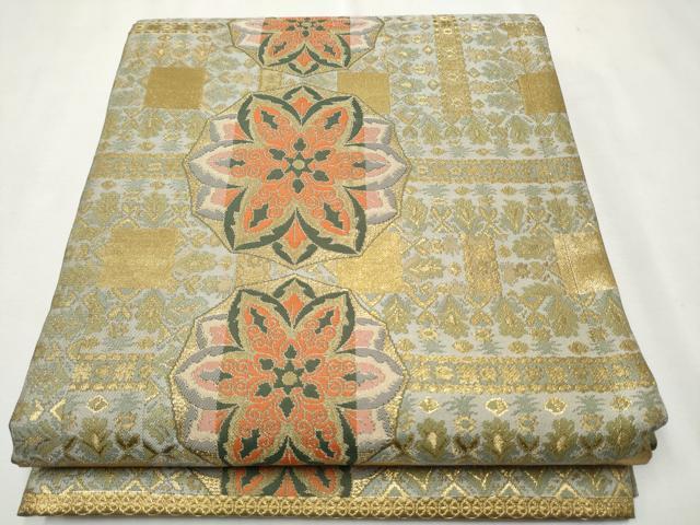 平和屋着物○五月みどりプロデュース 結城紬地 太鼓柄袋帯 霞文 金銀彩