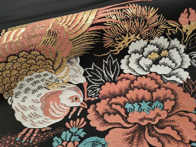 雨の日セール【美品・大正ロマン】アンティーク、ガーリーな洋花デザイン☆正絹京袋帯 アンティーク京袋帯 船とグレープ色の花模様 大正ロマン 正絹 N6-25