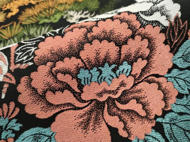 雨の日セール【美品・大正ロマン】アンティーク、ガーリーな洋花デザイン☆正絹京袋帯 アンティーク京袋帯 船とグレープ色の花模様 大正ロマン 正絹 N6-25