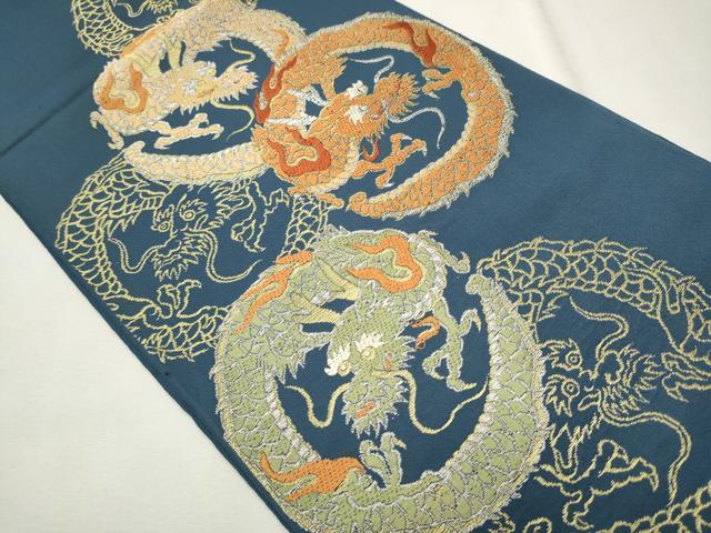 平和屋着物○アンティーク 大正ロマン 六通柄 本袋帯 唐織 龍 金銀糸