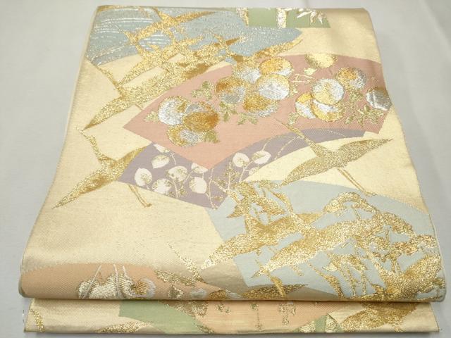 平和屋着物●西陣　川島織物　六通柄　本袋帯　地紙飛鶴草花文　金銀糸　正絹　逸品　CAAT8315hy