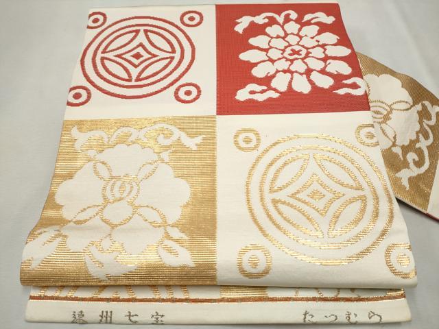 平和屋着物●龍村美術織物　たつむら　九寸名古屋帯　遠州七宝　金糸　正絹　逸品　CAAT8323hy