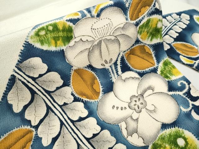 平和屋着物○九寸名古屋帯 作家物 手描き 紬地 枝椿 正絹 逸品 CAAX1327hy