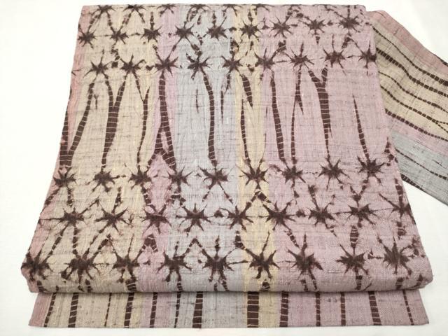 平和屋着物●九寸名古屋帯　生紬　絞り　間道　正絹　逸品　CAAT8328hy