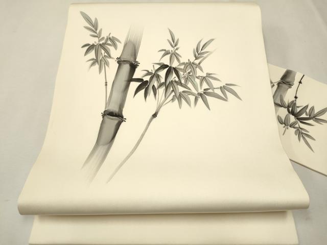 平和屋着物○塩瀬 九寸名古屋帯 手描き 龍虎 笹竹文 正絹 逸品 DAAY1196ps