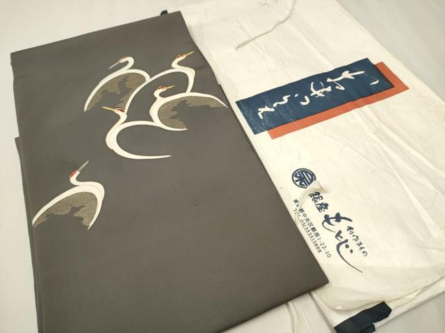 平和屋着物●銀座もとじ　九寸名古屋帯　駒刺繍　鶴　金彩　たとう紙付き　正絹　逸品　CAAT8337hy