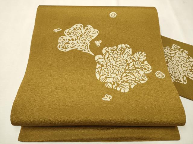 雑貨 平和屋着物○九寸名古屋帯 作家物 伊勢型染め 舞花文 鬼