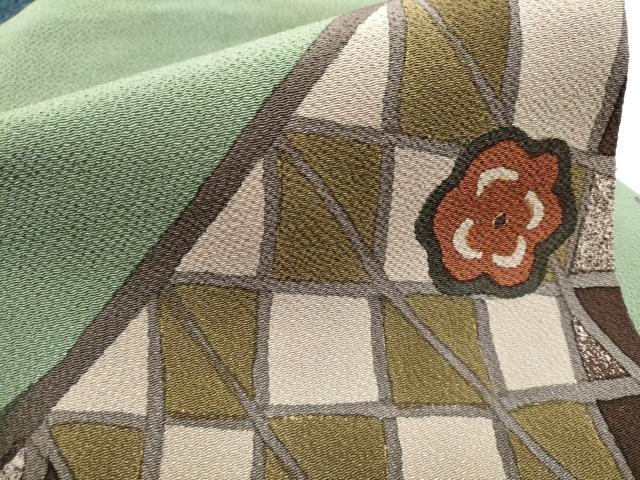 平和屋着物●九寸名古屋帯　作家物　舞花文　金彩　鬼しぼ縮緬　正絹　逸品　CAAT8342hy 平和屋着物○九寸名古屋帯 作家物 舞花文 金彩 鬼しぼ縮緬 正絹 逸品